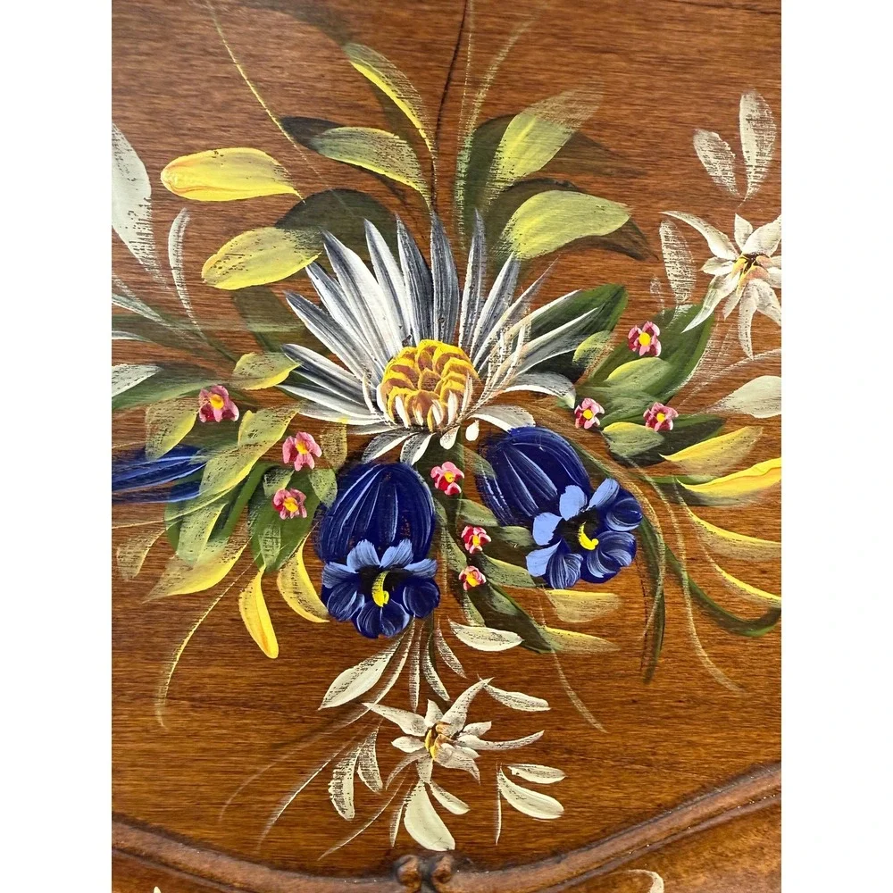 Vintage Ernst Huber Berchtesgaden Germany Hand Painted Carved Wood Tray Floral
